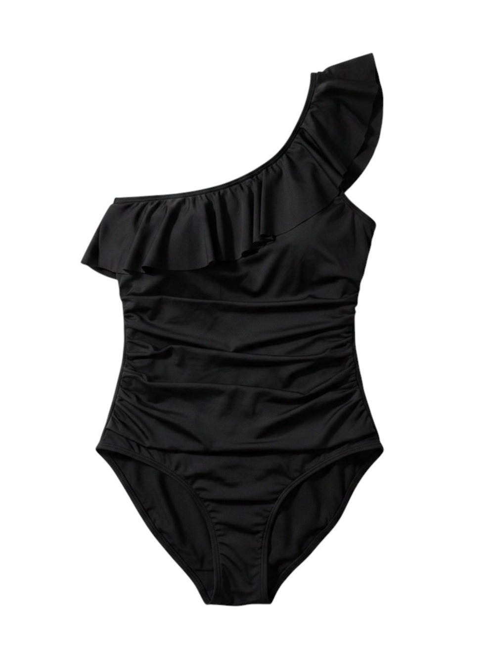 Liz Claiborne One Shoulder Ruffle Ruched One Piece Swimsuit in Black Size 16